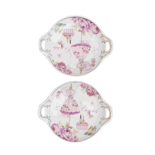 White Premium Ceramic Serving Tray Round Shape Pack Of 2