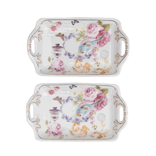 White Premium Ceramic Serving Tray Rectangle Shape Pack Of 2