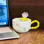 Ceramic Colorful Cup with spoon YX-722 Green