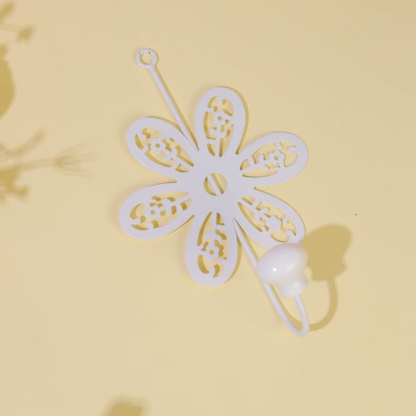 Decorative Floral Wall Hook White Metal Pack of 4