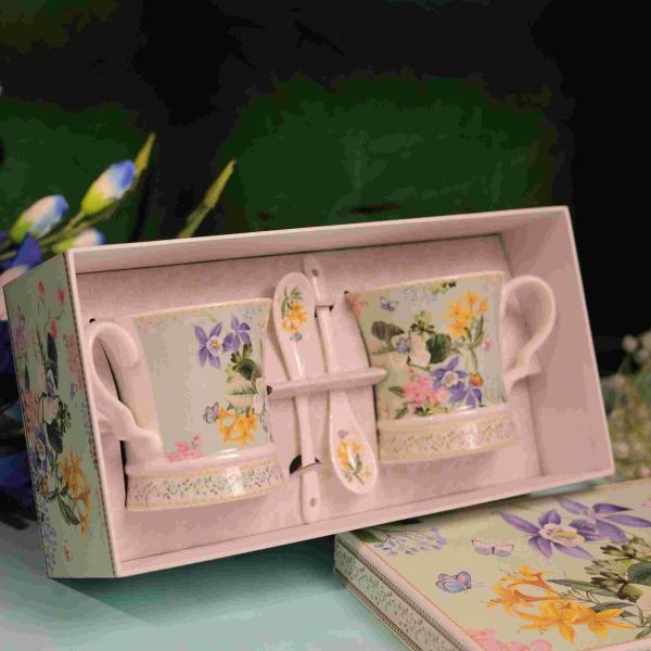 Tropical Garden Bloom Ceramic Mug With spoon Set Of 2