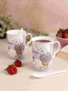 Lavender set of 2 Mugs with spoon