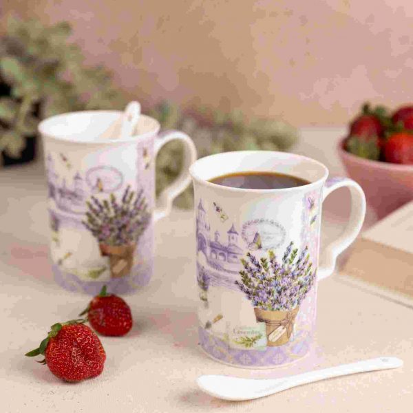 Lavender set of 2 Mugs with spoon
