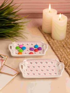 White Premium Ceramic Serving Tray Round Shape Pack Of 2 - Image 4