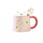 Ceramic Colorful Big Size Mug with spoon YX-700 Pink - Image 2