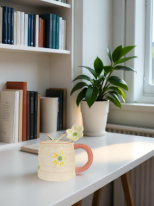 Ceramic Colorful Big Size Mug with spoon YX-700 Pink