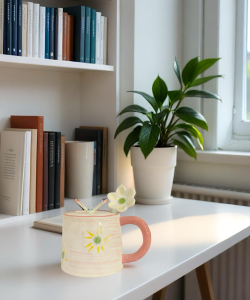 Ceramic Colorful Big Size Mug with spoon YX-700 Pink