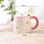 Ceramic Colorful Big Size Mug with spoon YX-700 Pink - Image 3