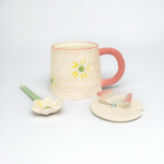 Ceramic Colorful Big Size Mug with spoon YX-700 Pink - Image 4