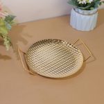 Gold Textured Metal Tray with Handles Round ( Pack Of 2 ) - Image 2