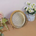 Gold Textured Metal Tray with Handles Round ( Pack Of 2 ) - Image 4