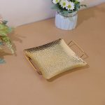 Gold Textured Metal Tray with Handles Square( Pack Of 2 ) - Image 2