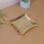 Gold Textured Metal Tray with Handles Square( Pack Of 2 ) - Image 3