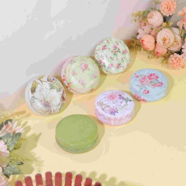 Vintage Floral Metal Tin Box Round ( Pack Of 6 )
