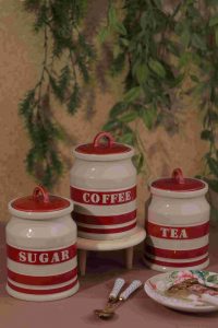 Ceramic Red Tea Sugar Coffe Canister set of 3