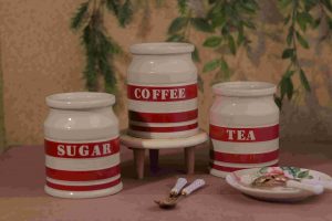 Ceramic Red Tea Sugar Coffe Canister set of 3 - Image 2