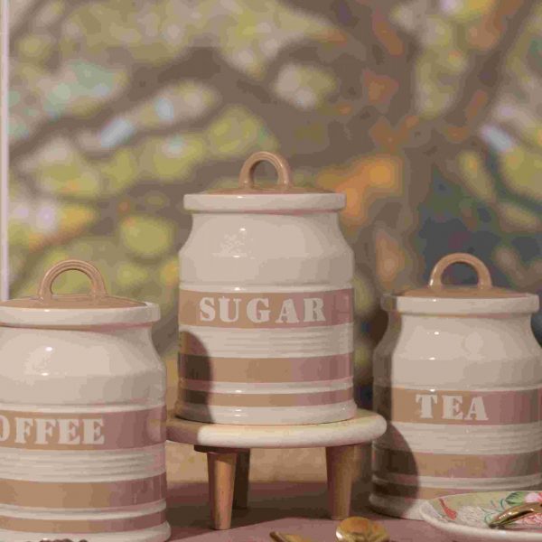 Ceramic Red Tea Sugar Coffe Canister set of 3