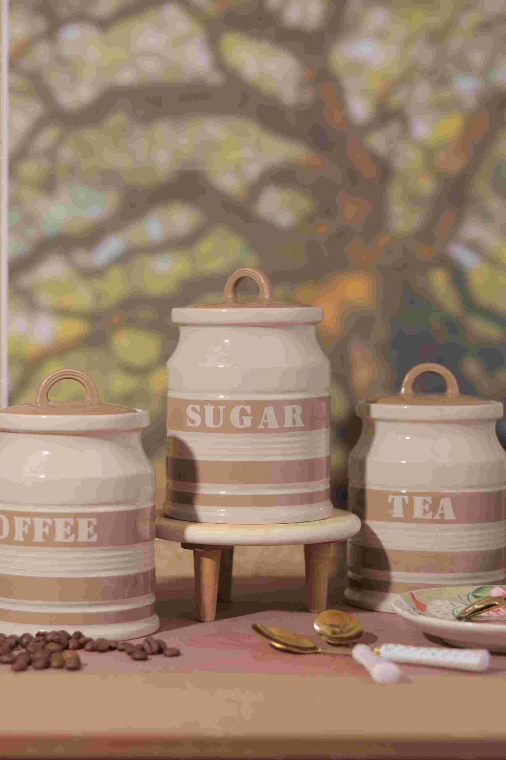RAJ_9287 Ceramic Red Tea Sugar Coffe Canister set of 3 - Image 1
