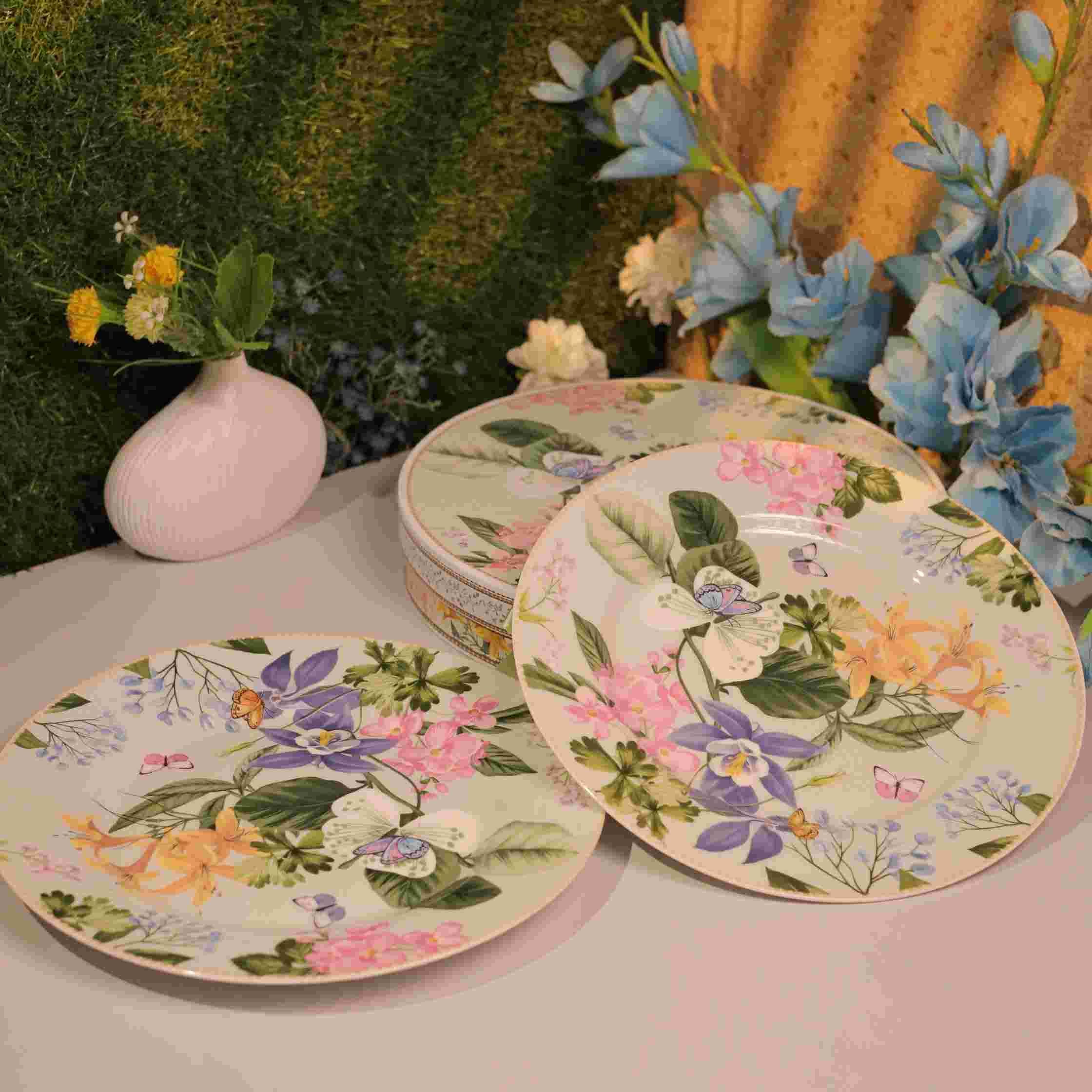 fuC01SN3_B1LNAPGVVU_2025-06-07_1 Tropical Garden Bloom Ceramic Dessert & Snack Plate Set of 2 - Image 1
