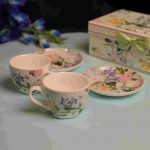 Tropical Garden Bloom Ceramic Cup saucer set of 2