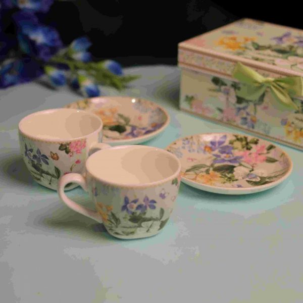 Tropical Garden Bloom Ceramic Cup saucer set of 2