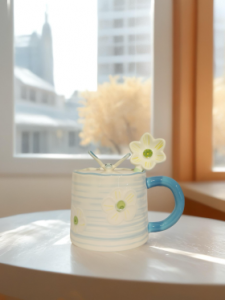 Ceramic Colorful Big Size Mug with spoon YX-700 Blue