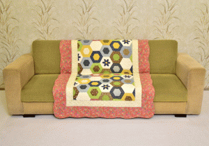 Multicolored Hexagon design Pink Sujni/Sofa cover