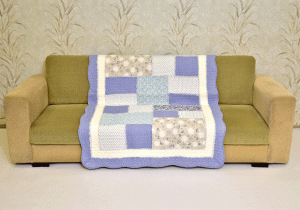 Classy Contemporary Floral Border Checks Patterned Blue Quilted Sofa Cover/ Sujni