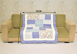 Classy Contemporary Floral Border Checks Patterned Blue Quilted Sofa Cover/ Sujni - Image 2