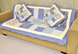 Classy Contemporary Floral Border Checks Patterned Blue Quilted Sofa Cover/ Sujni - Image 5