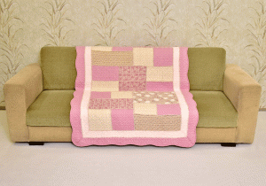 Classy Contemporary Floral Border Checks Patterned light Pink Quilted Sofa Cover/ Sujni