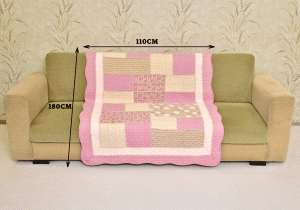 Classy Contemporary Floral Border Checks Patterned light Pink Quilted Sofa Cover/ Sujni - Image 2