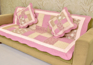 Classy Contemporary Floral Border Checks Patterned light Pink Quilted Sofa Cover/ Sujni - Image 5