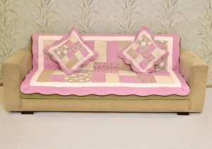 Classy Contemporary Floral Border Checks Patterned light Pink Quilted Sofa Cover/ Sujni - Image 6