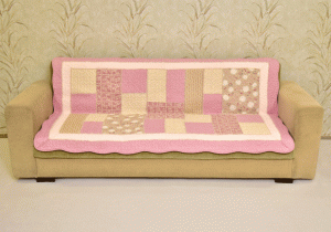 Classy Contemporary Floral Border Checks Patterned light Pink Quilted Sofa Cover/ Sujni - Image 7