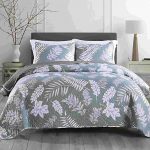 King Size Quilt Set, 3-Piece Lightweight Soft Bedspread Coverlet (104x90 in) with 2 Pillow Shams (20x36 in) for All Season, Leaf Print