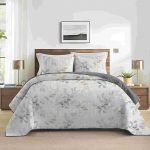 King Size Quilt Set, 3-Piece Lightweight Soft Bedspread Coverlet (104x90 in) with 2 Pillow Shams (20x36 in) for All Season, Tulip with cream