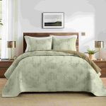 King Size Quilt Set, 3-Piece Lightweight Soft Bedspread Coverlet (104x90 in) with 2 Pillow Shams (20x36 in) for All Season, Dul Green
