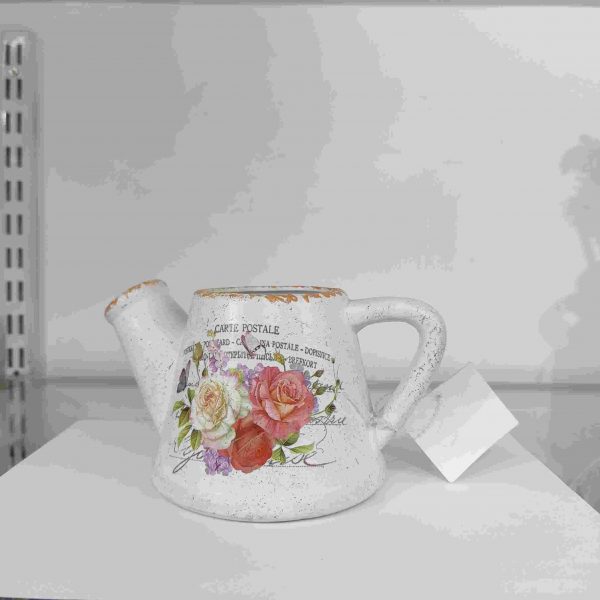 Vintage Floral Ceramic Watering Can Planter-A