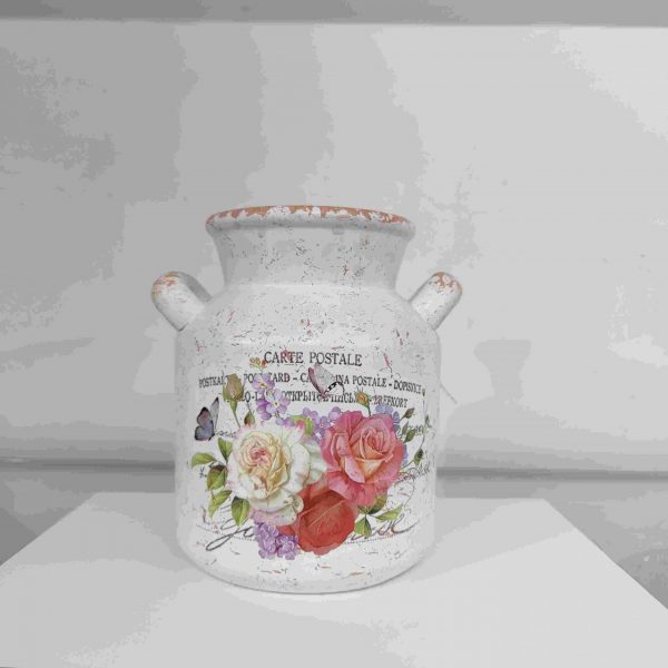 Vintage Floral Ceramic Can Vase-A