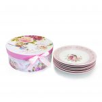 MGeezz pink rose elegance ceramic deep plate / pasta bowl set – set of 6 with premium gift box - Image 2
