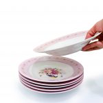MGeezz pink rose elegance ceramic deep plate / pasta bowl set – set of 6 with premium gift box - Image 3