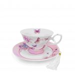 MGeezz Blush Blossom Ceramic Tea Cup, Saucer & Plate Set – Butterfly Floral Design With Premium Gift Box - Image 2