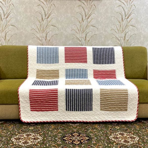 Classy Contemporary Patterned Checkered Red Quilted Sofa Cover/ Sujni