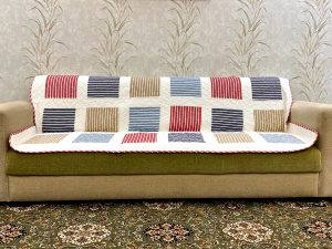 Classy Contemporary Patterned Checkered Red Quilted Sofa Cover/ Sujni - Image 3