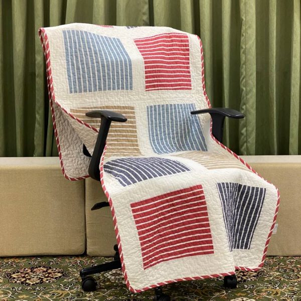 Classy Contemporary Patterned Checkered Red Quilted Chair Cover/ Sujni