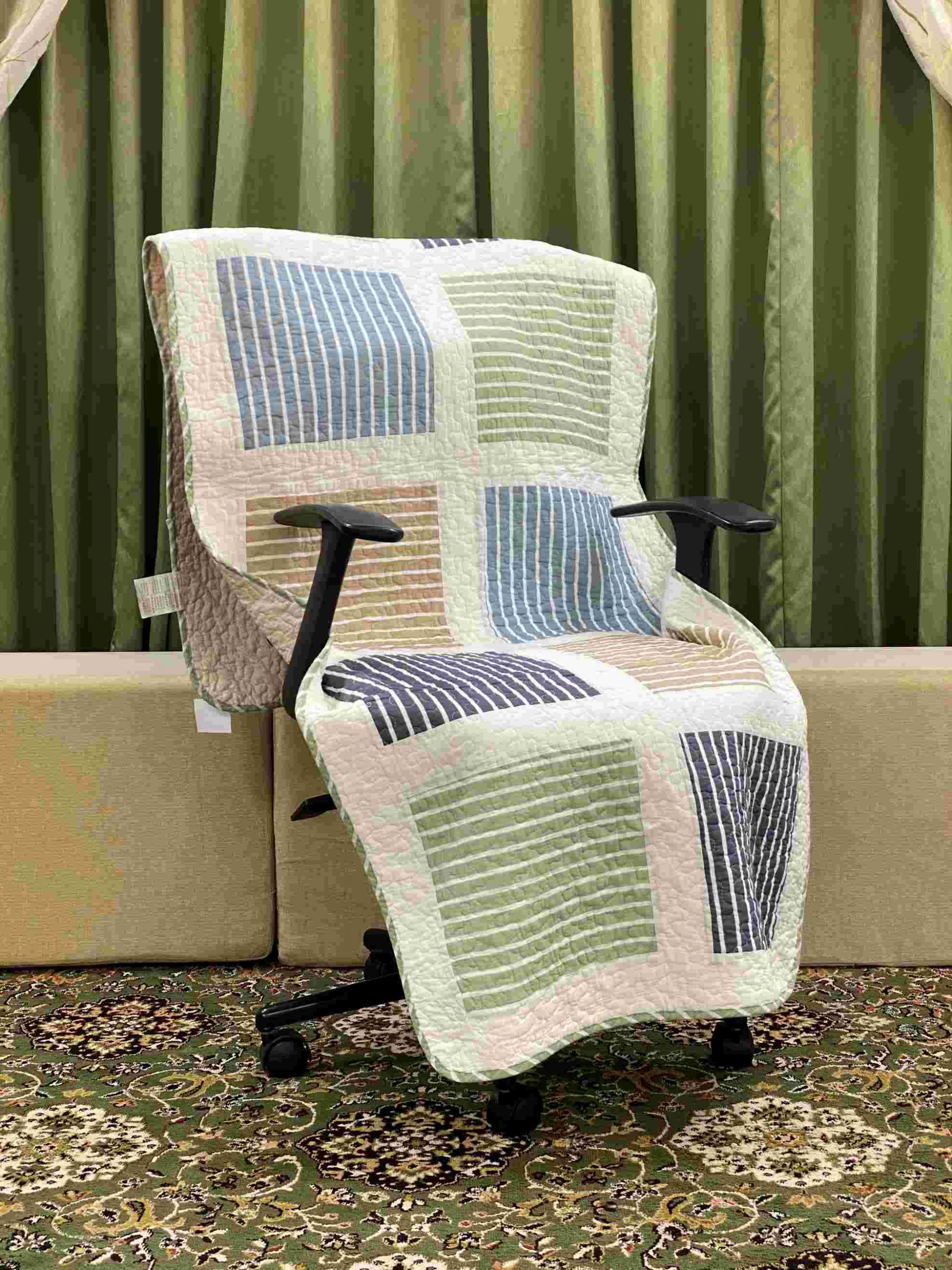 IMG_5982 Classy Contemporary Patterned Checkered Green Quilted Chair Cover/ Sujni - Image 1
