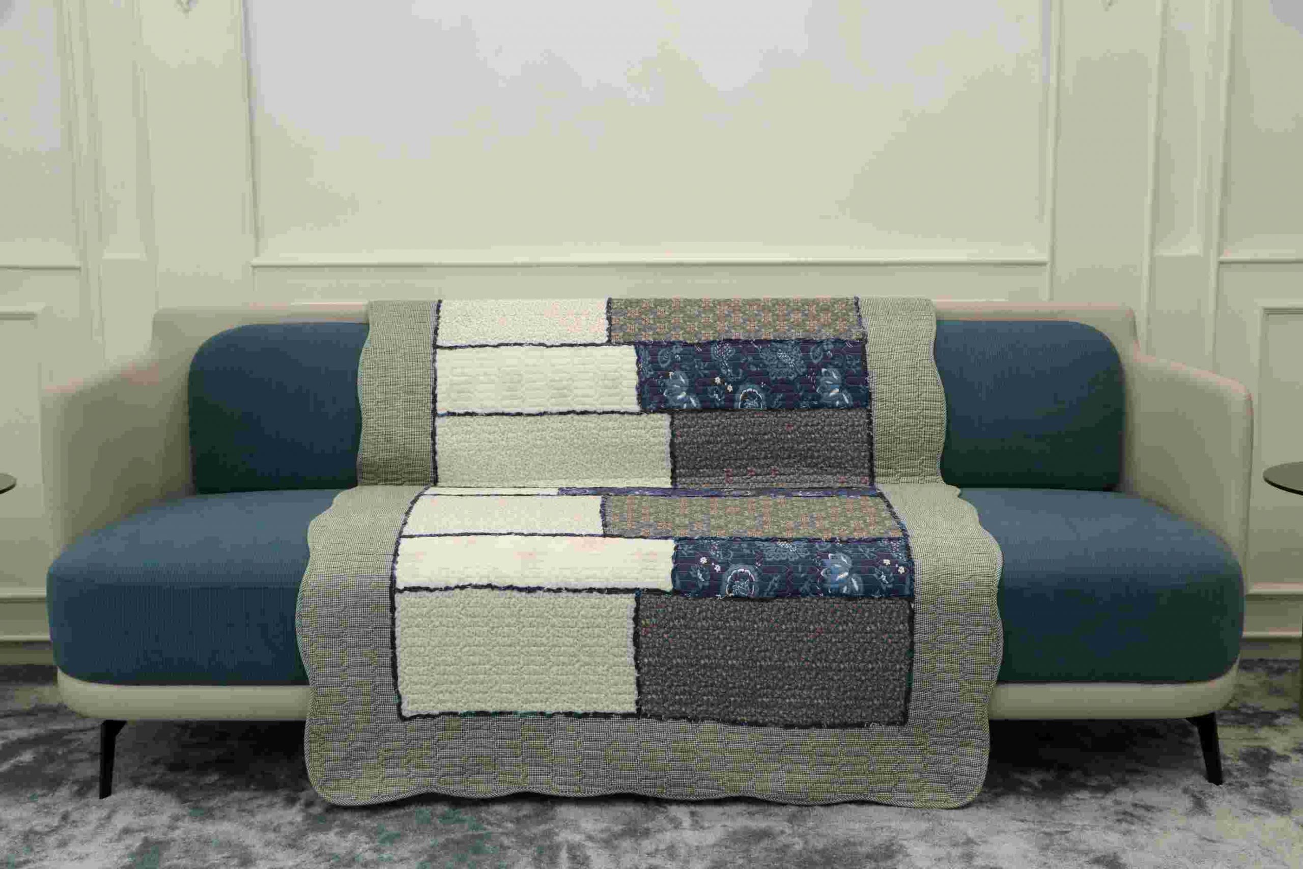 IMG_8749 copy Sage green patterned quilted sofa sujni - Image 1