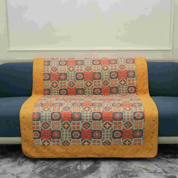 Yellow abstract quilted sofa sujni