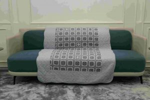 Blue check square sofa sujni